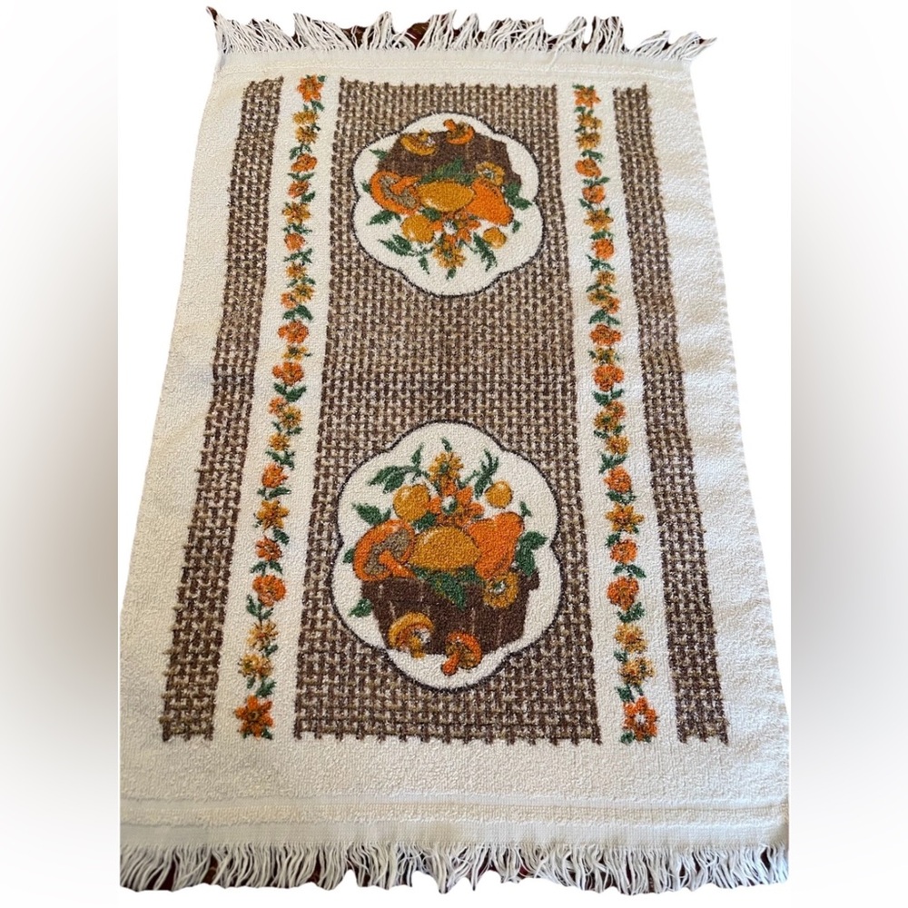 Cannon vintage cotton blend kitchen towel Autumn‎ colors mushrooms flowers 24x14